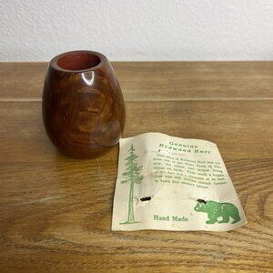 California Redwood Tree Wooden 3'' Old Growth Turned Vase Vtg. Souvenir Stamped